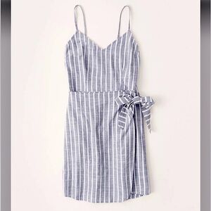 Abercrombie Blue and White Striped Mini Dress, tie front, size M tall